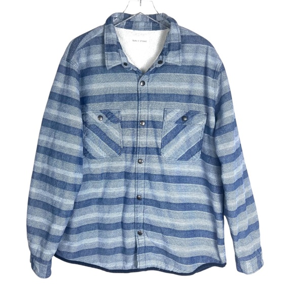 Men's Fleece Lined Striped Shirt Jacket Shaket Button‎ Front Size XXL - Picture 2 of 16